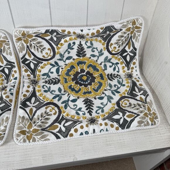 Yellow Embroidered Claudia Pillow Covers 20x20 (Set Of 2) Kirkland's Floral - Picture 2 of 16